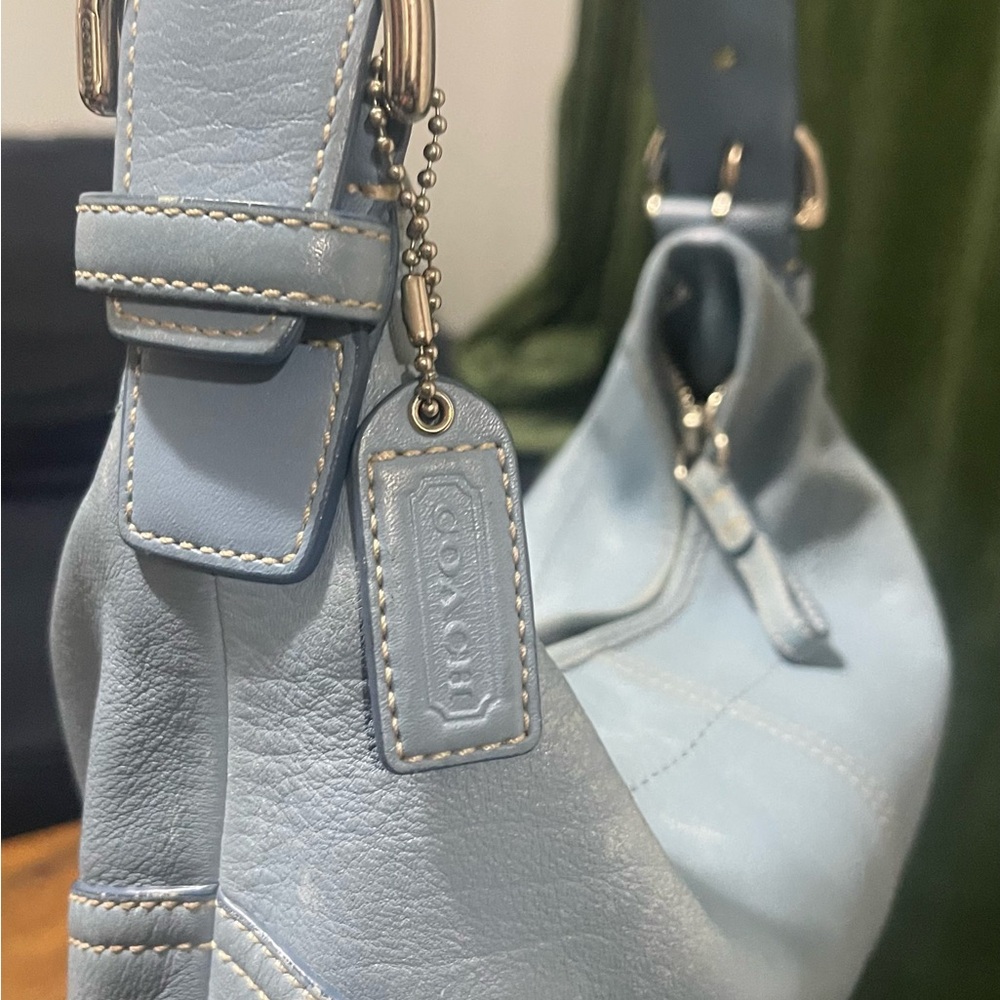 Vintage Coach 9541 Sky Blue Leather Mini Hobo Bag